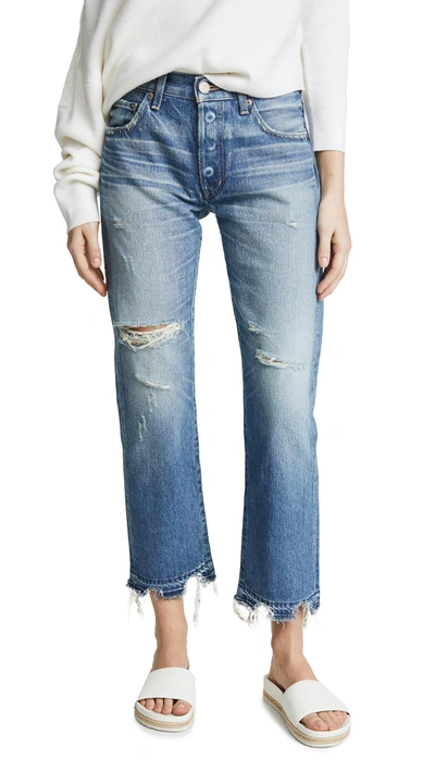 Shop Moussy Mv Leola Cropped Straight Jeans In Blue