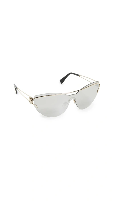 Shop Versace Manifesto Mirrored Sunglasses In Pale Gold/silver