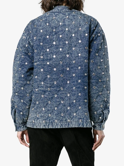 Shop Gucci Quilted Marble Denim Jacket With Crystals In Blue