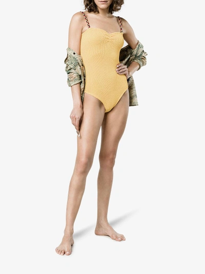 Shop Hunza G Trina Braid Strap Swimsuit In Yellow&orange