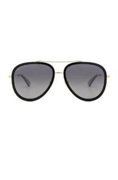 Shop Gucci Web Block Sunglasses In Gold & Black