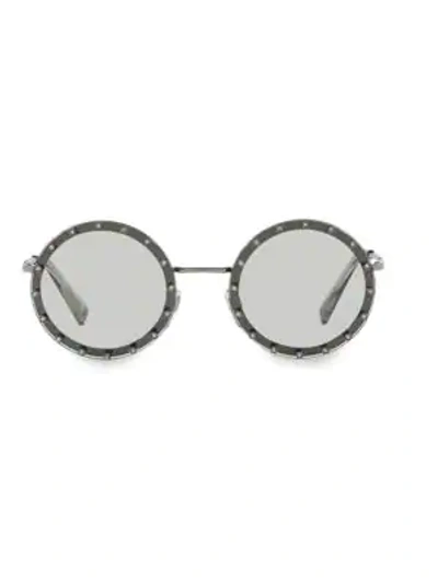 Shop Valentino Women's 52mm Crystal-trim Round Sunglasses In Gunmetal
