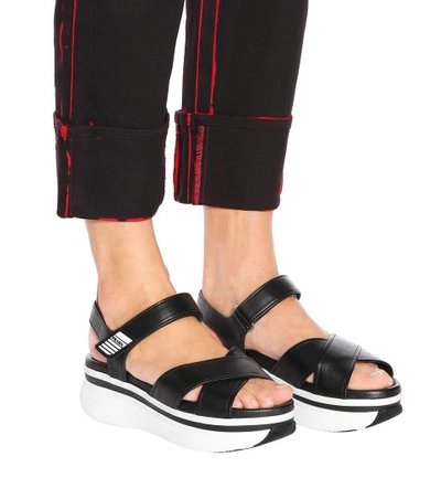 Shop Prada Platform Leather Sandals In Black
