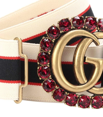 Shop Gucci Double G Striped Belt In Multicoloured
