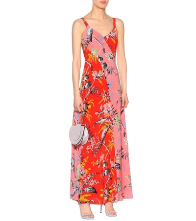 Shop Diane Von Furstenberg Floral-printed Silk Maxi Dress In Red