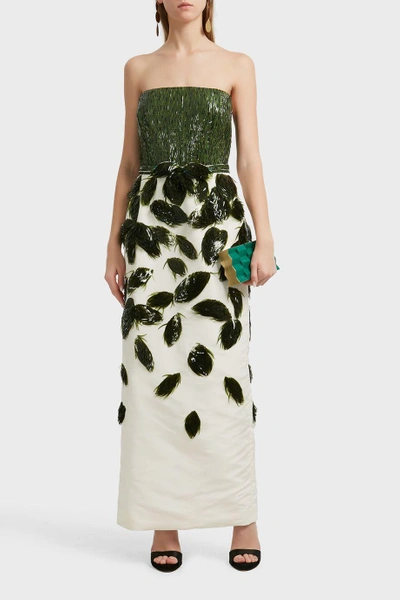 Shop Oscar De La Renta Leaf Embellished Silk Gown