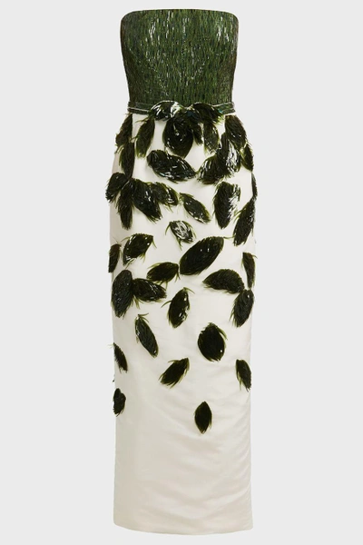 Shop Oscar De La Renta Leaf Embellished Silk Gown