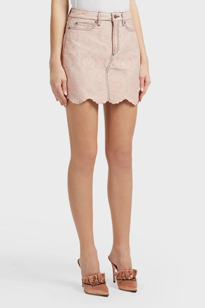 Shop Aje Campbell Embroidered Denim Mini Skirt In Pink