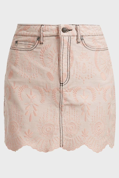 Shop Aje Campbell Embroidered Denim Mini Skirt In Pink