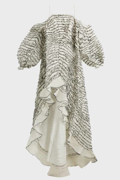 Shop Aje Torquata Ruffle Silk-blend Dress In White