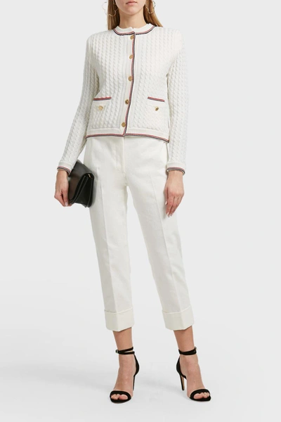 Shop Thom Browne Cable Knit Wool Cardigan In White