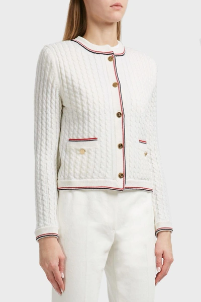 Shop Thom Browne Cable Knit Wool Cardigan In White