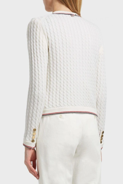 Shop Thom Browne Cable Knit Wool Cardigan In White