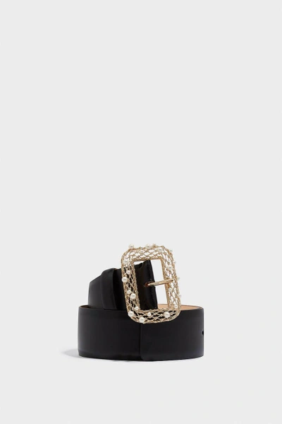Shop Elie Saab Faux Pearl-embellished Leather Waist Belt In Black