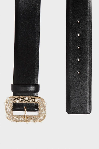 Shop Elie Saab Faux Pearl-embellished Leather Waist Belt In Black