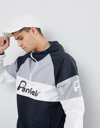 Shop Penfield Block Overhead Hooded Jacket Front Logo In Black/white/gray