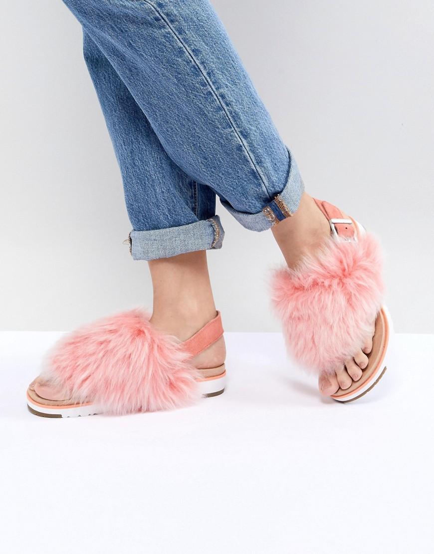 fluffy sandals pink