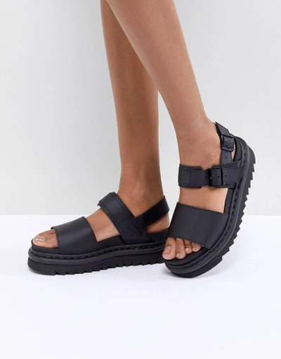 Shop Dr. Martens' Voss Black Leather Flat Chunky Sandals