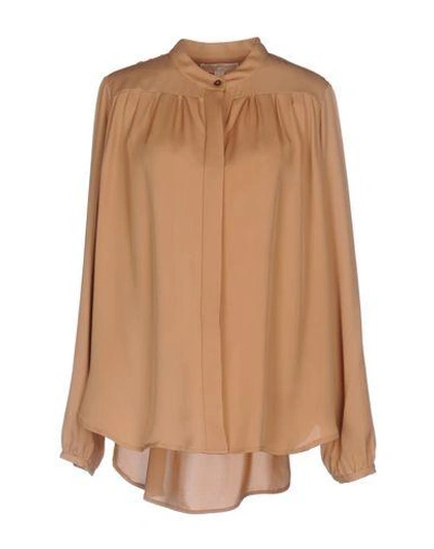 Shop Michael Michael Kors Silk Shirts & Blouses In Camel