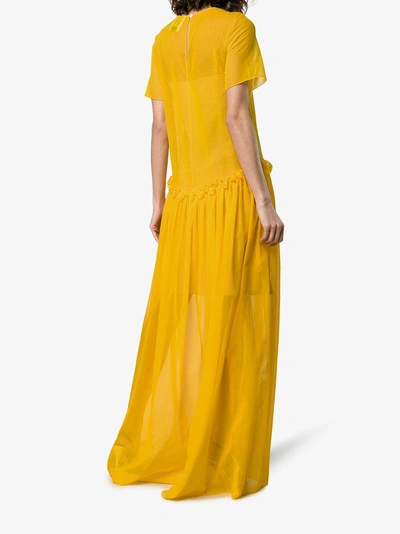 Shop Rosie Assoulin Semi Sheer Ruffle Long Silk Dress In Yellow&orange