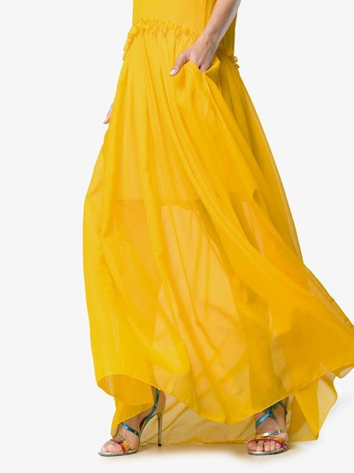 Shop Rosie Assoulin Semi Sheer Ruffle Long Silk Dress In Yellow&orange