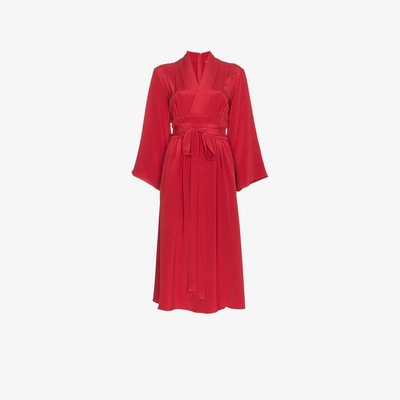 Shop Adam Lippes Kimono Wrap Silk Midi Dress In Red