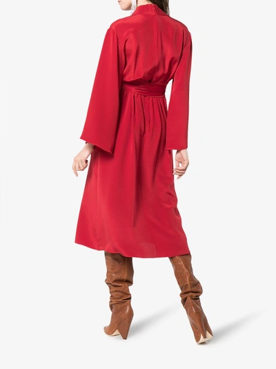 Shop Adam Lippes Kimono Wrap Silk Midi Dress In Red