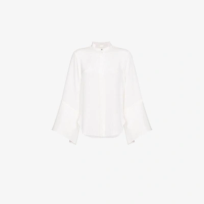 Shop Adam Lippes Buttoned Long Sleeve Silk Blouse In White