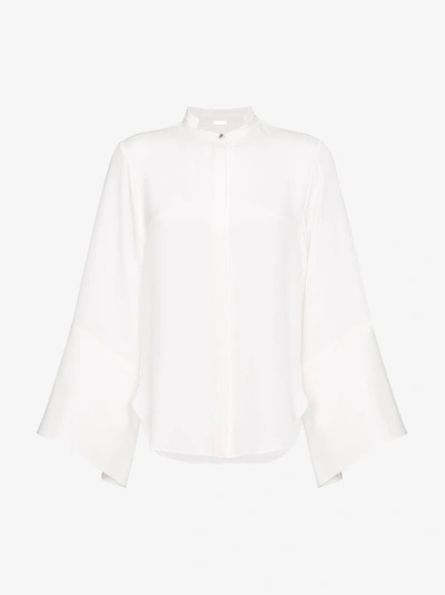 Shop Adam Lippes Buttoned Long Sleeve Silk Blouse In White