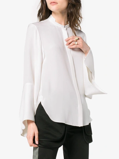 Shop Adam Lippes Buttoned Long Sleeve Silk Blouse In White