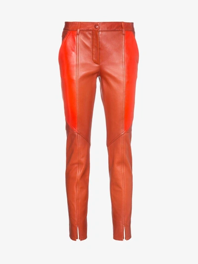 Shop Givenchy Panelled Leather Skinny Trousers In Red