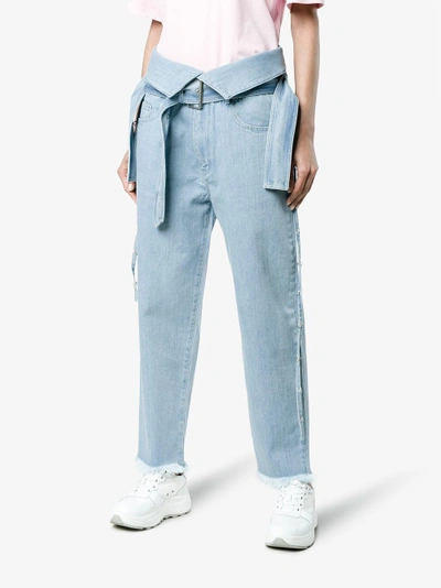 Shop Marques' Almeida Marques'almeida Belted Raw Hem Jeans In Blue