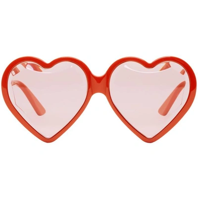 Shop Gucci Red Heart Acetate Sunglasses In 6505 Red