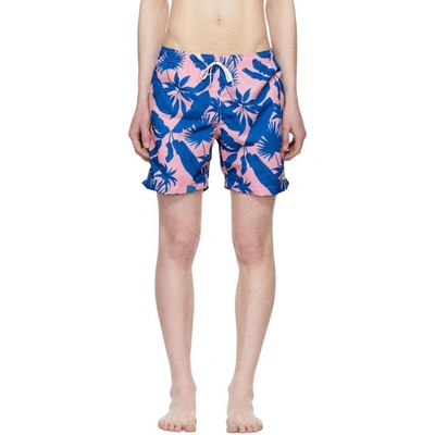 Shop Bather Pink And Blue Tropical Palms Swim Shorts In Pink/green