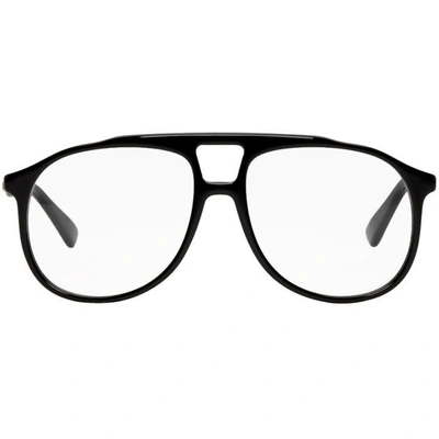 Shop Gucci Black Pilot Frame Glasses In 001 Black