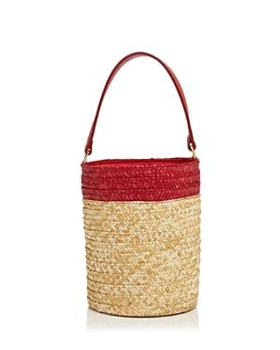 Shop Caterina Bertini Small Straw Bucket Bag In Natural/red/gold