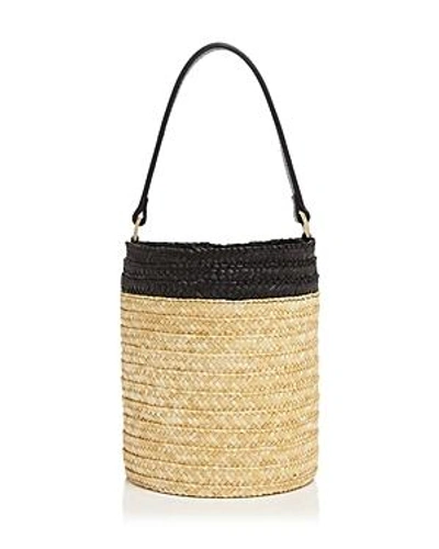 Shop Caterina Bertini Small Straw Bucket Bag In Natural/black/gold