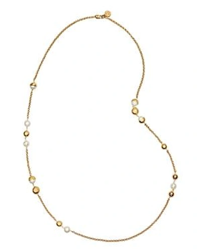 Shop Tory Burch Capped Simulated Pearl Chain Necklace, 40 In Ivory/gold