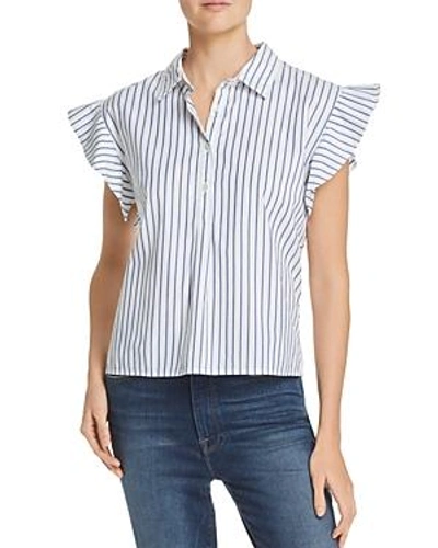 Shop Frame Ruffle-sleeve Striped Shirt In Blanc Multi