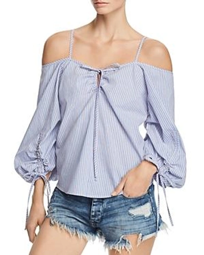 Shop Aqua Cold-shoulder Striped Poplin Top - 100% Exclusive In Blue/multi