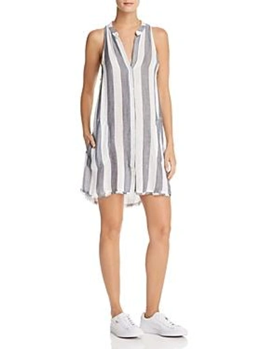 Shop Bella Dahl Frayed Striped Shirt Dress In Blue/white Stripe