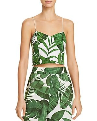 Shop Alice And Olivia Alice + Olivia Archer Palm Print Cropped Silk Camisole In Tropical Leaves
