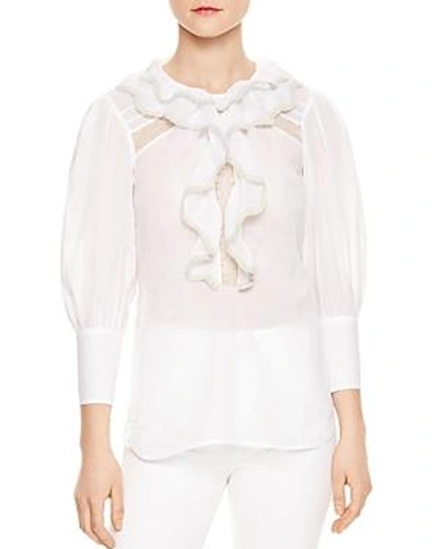 Shop Sandro Raoule Ruffled Lac-inset Top In White