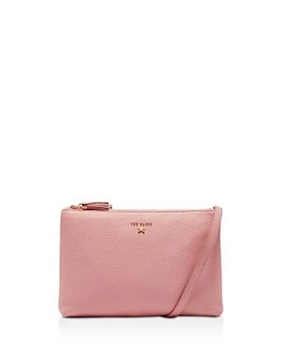 Shop Ted Baker Suzette Leather Double Zipped Leather Crossbody In Dusky Pink