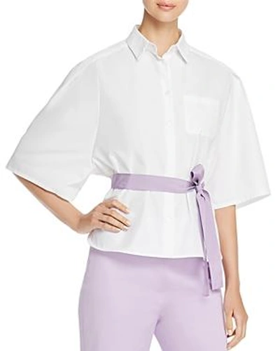 Shop Weekend Max Mara Cerchio Belted Button-down Shirt In White