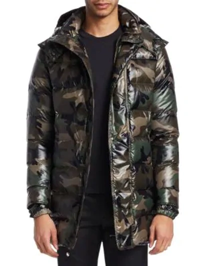 Shop Valentino Camou Puffer Jacket In Green Camo