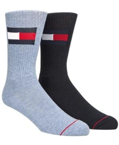 Shop Tommy Hilfiger Men's 2-pk. Logo Breathable Crew Socks In Light Blue / Black