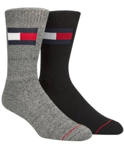 Shop Tommy Hilfiger Men's 2-pk. Logo Breathable Crew Socks In Black / Grey