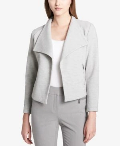 Shop Calvin Klein Ribbed Open-front Jacket In Gray