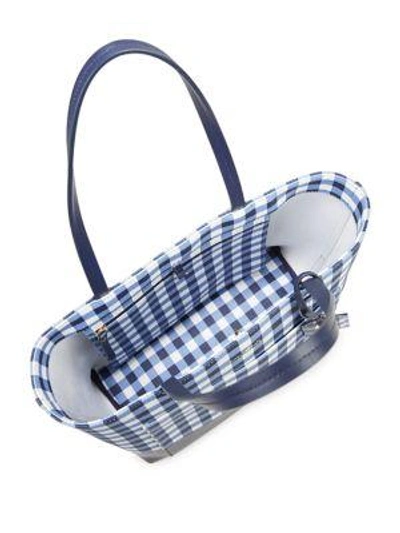 Shop Kate Spade Gingham Leather Tote In Navy White